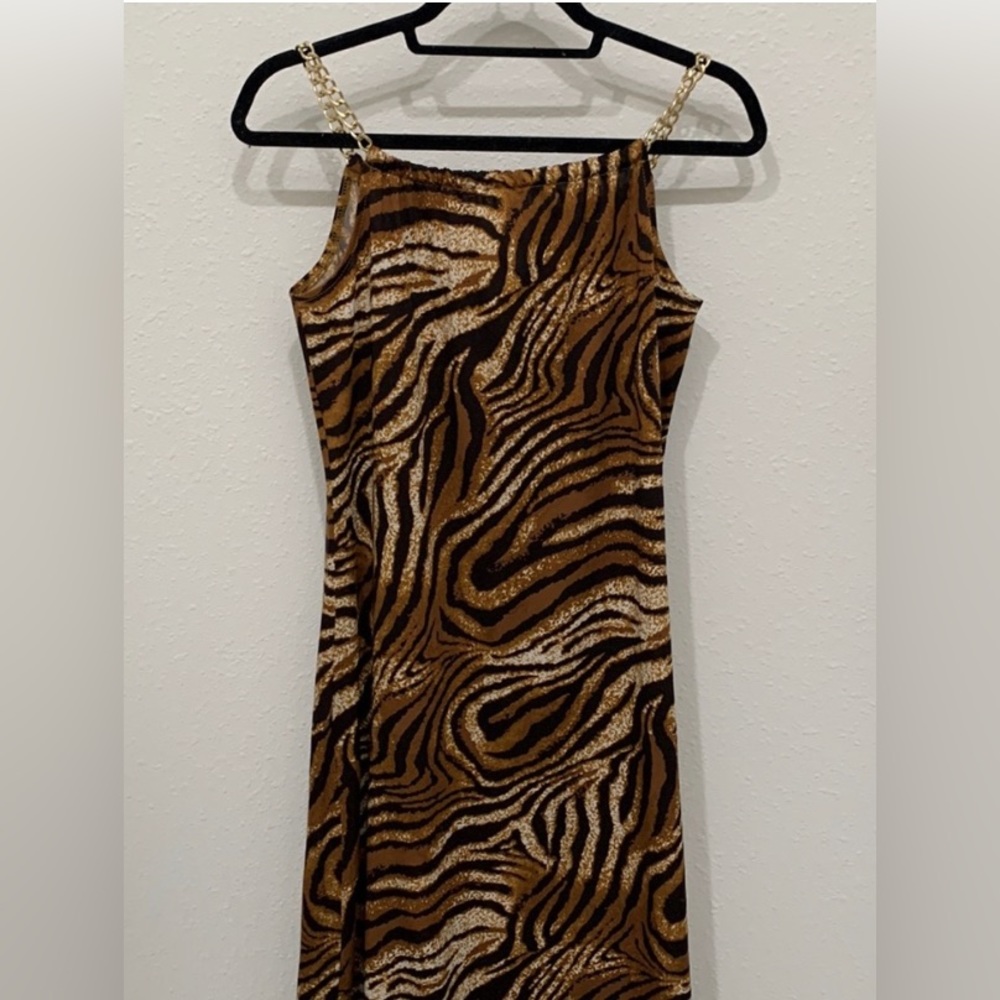 Nina Leonard. Animal print dress with gold chain straps - Picture 1 of 6